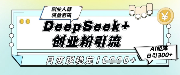 DeepSeek+创业粉精准引流，全新分享课4.0玩法，AI矩阵日引300+，多种变现方式，稳定月入1W-狄威团队