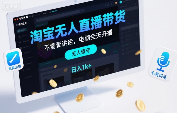 淘宝无人直播带货，不需要出镜，不需要讲话，电脑全天开播，轻松上手，日入1k+【揭秘】-狄威团队