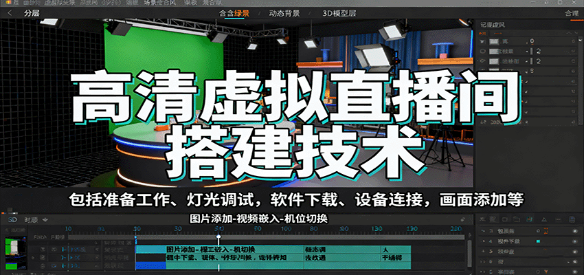 高清虚拟直播间搭建技术，包括准备工作、灯光调试，软件下载、设备连接，画面添加等-狄威团队