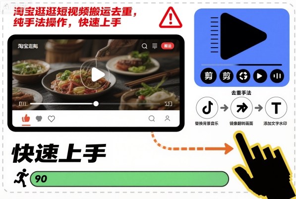 淘宝逛逛短视频搬运去重，纯手法操作，快速上手-狄威团队