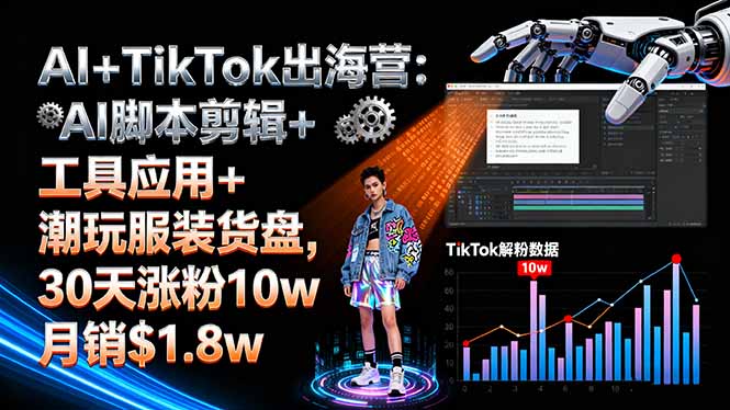 AI+TikTok出海营:AI脚本剪辑+工具应用+潮玩服装货盘,30天涨粉10w月销$1.8w-狄威团队