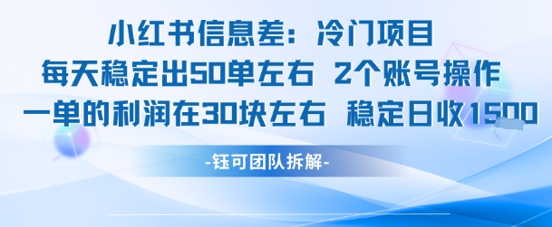 小红书信息差冷门项目一单利润30块每天稳定1.5k左右2个账号操作-狄威团队