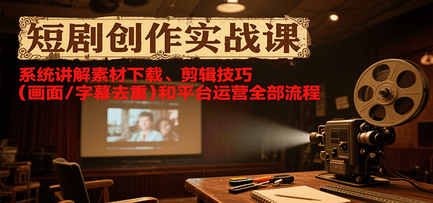 短剧创作实战课，系统讲解素材下载、剪辑技巧(画面/字幕去重)和平台运营全部流程-狄威团队