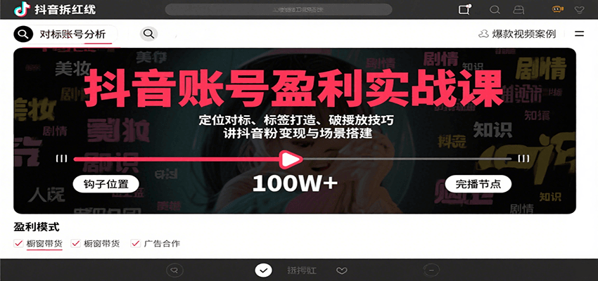 抖音账号盈利实战课，定位对标、标签打造、破播放技巧，讲涨粉变现与场景搭建-狄威团队