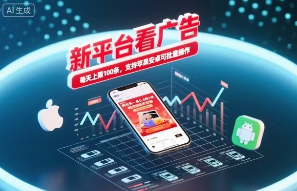 新台看广告，养好机一条5毛到5块，单机日入30到100，支持苹果安卓，可批量操作。-狄威团队