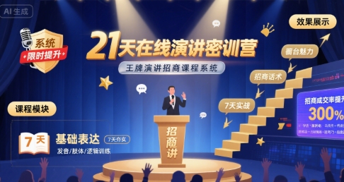 21天在线演讲密训营，王牌演讲招商课程系统-狄威团队