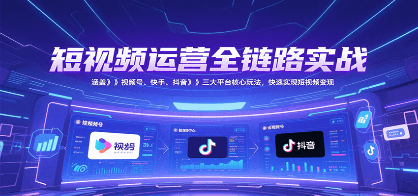 短视频运营全链路实战，涵盖视频号、快手、抖音三大平台核心玩法，快速实现变现！-狄威团队