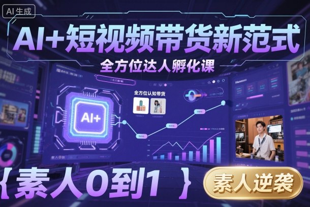 AI+短视频带货新范式全方位达人孵化课，素人也可以从0到1，全方位认知短视频带货-狄威团队