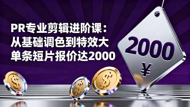 PR专业剪辑进阶课：从基础调色到特效大片的进阶技能，单条短片报价达2000-狄威团队