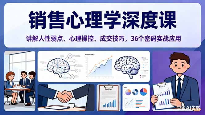 销售心理学深度课，讲解人性弱点、心理操控、成交技巧，36个密码实战应用-狄威团队