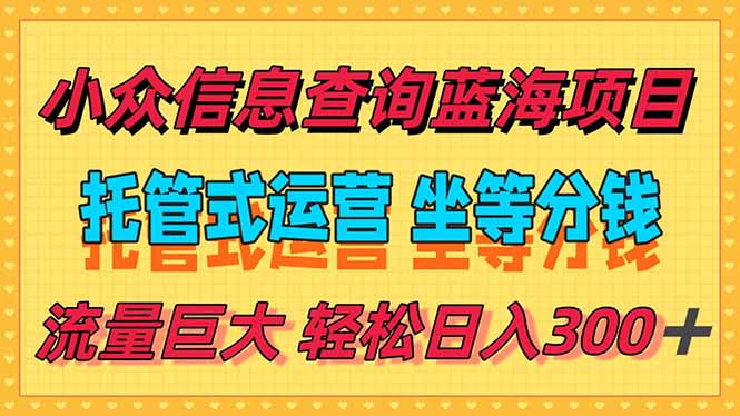 稳定日入300＋，小众信息查询蓝海项目，全程懒人式托管，解放你的时间-狄威团队