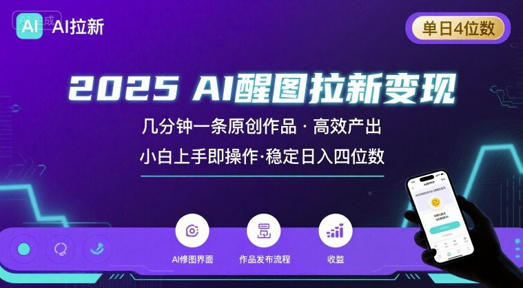 2025最强AI醒图拉新，几分钟一条原创作品，单日收入4位数，小白也能上手操作-狄威团队