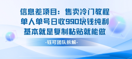信息差项目：售卖冷门教程单人单号日收9张纯利基本就是复制粘贴就能做-狄威团队