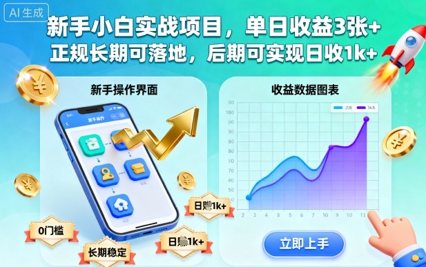 新手小白实战项目，单日收益3张+，正规长期可落地，后期可实现日收1k+【揭秘】-狄威团队