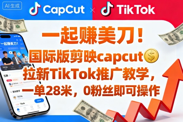 一起賺美刀！国际版剪映capcut拉新TikTok推广教学，一单28米，0粉丝即可操作(附推广入口和教学)-狄威团队