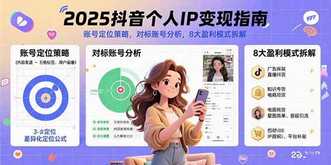 2025抖音个人IP变现指南，账号定位策略，对标账号分析，8大盈利模式拆解-狄威团队