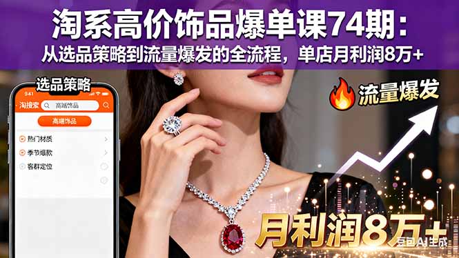 淘系高价饰品爆单课74期：从选品策略到流量爆发的全流程，单店月利润8万+-狄威团队