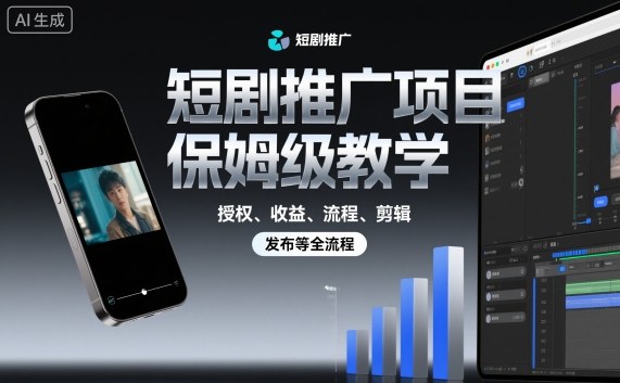 短剧推广项目保姆级教学，授权、收益、流程、剪辑，发布等全流程-狄威团队