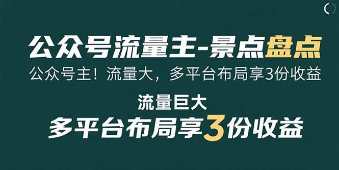 公众号流量主-景点盘点 流量巨大 多平台布局享3份收益-狄威团队