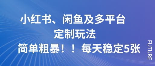小红书、闲鱼及多平台定制玩法简单粗暴！每天稳定5张-狄威团队