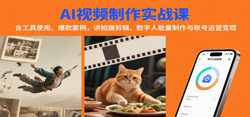 AI视频制作实战：含工具使用、爆款案例，讲拍摄剪辑、数字人批量制作与账号运营变现-狄威团队
