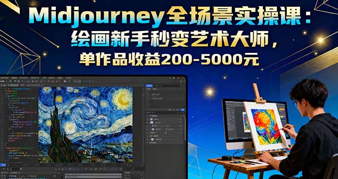 Midjourney全场景实操课：绘画新手秒变艺术大师，单作品收益200-5000元-狄威团队