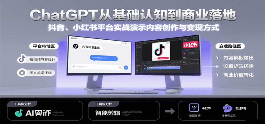 ChatGPT从基础认知到商业落地，实战演示抖音、小红书等平台的内容创作与变现-狄威团队