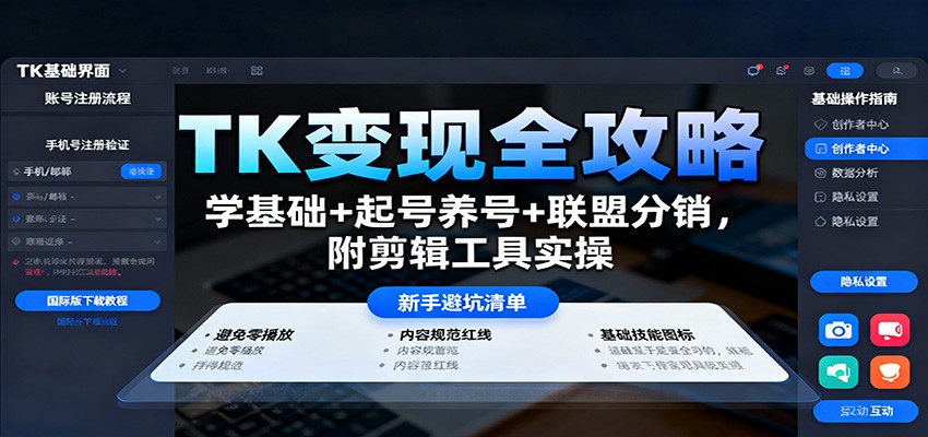 TK变现全攻略：学基础+起号养号+联盟分销，附剪辑工具实操-狄威团队