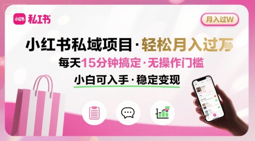 小红书私域项目 月入过W非常轻松 每天15分钟即可搞定，无任何操作门槛，小白可入手-狄威团队