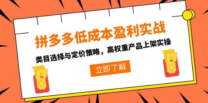 拼多多低成本盈利实战，类目选择与定价策略，高权重产品上架实操-狄威团队