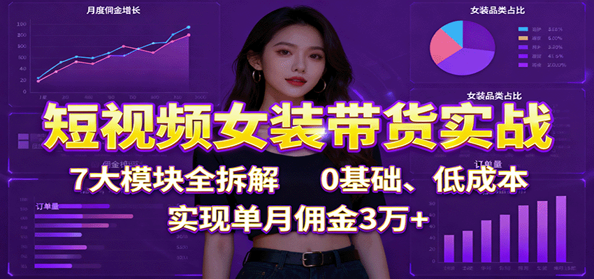 短视频女装带货实战：7大模块全拆解，0基础、低成本，实现单月佣金3万+-狄威团队
