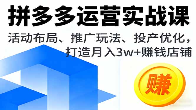 拼多多运营实战课，活动布局、推广玩法、投产优化，打造月入3w+赚钱店铺-狄威团队