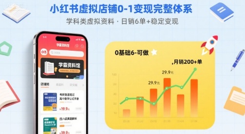 小红书虚拟店铺0-1变现完整体系：卖学科类虚拟资料，一天6张+，很稳定【已完结】-狄威团队