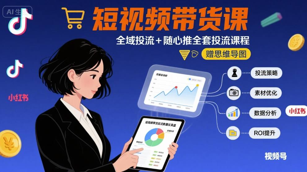 最新短视频带货课，全域投流+随心推全套投流课程+思维导图-狄威团队