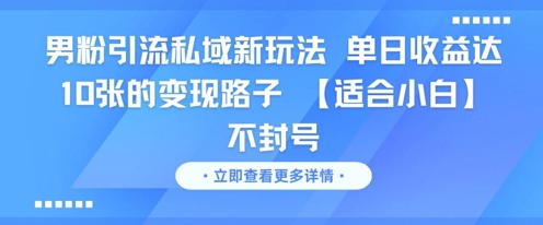 男粉引流私域新玩法，单日收益达10张的变现路子 【适合小白】不封号-狄威团队