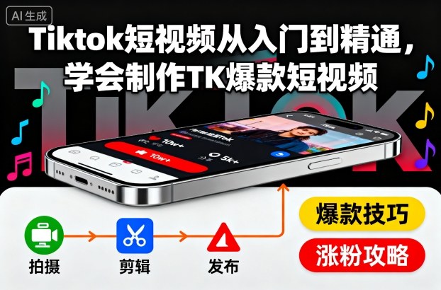 Tiktok短视频从入门到精通，学会制作TK爆款短视频-狄威团队