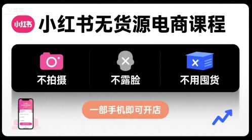 小红书无货源电商课程，不拍摄不露脸不用囤货，一部手机即可开店-狄威团队