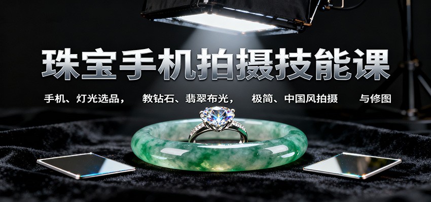 珠宝手机拍摄技能课:手机、 灯光选品，教钻石、翡翠布光，极简、中国风拍摄与修图-狄威团队