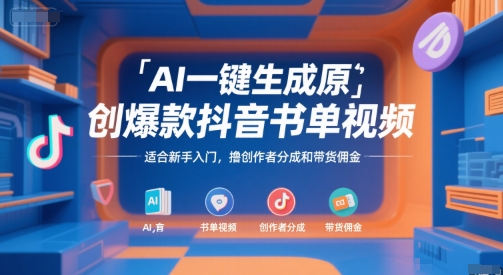 AI一键生成原创爆款抖音书单视频，适合新手入门，撸创作者分成和带货佣金【揭秘】-狄威团队