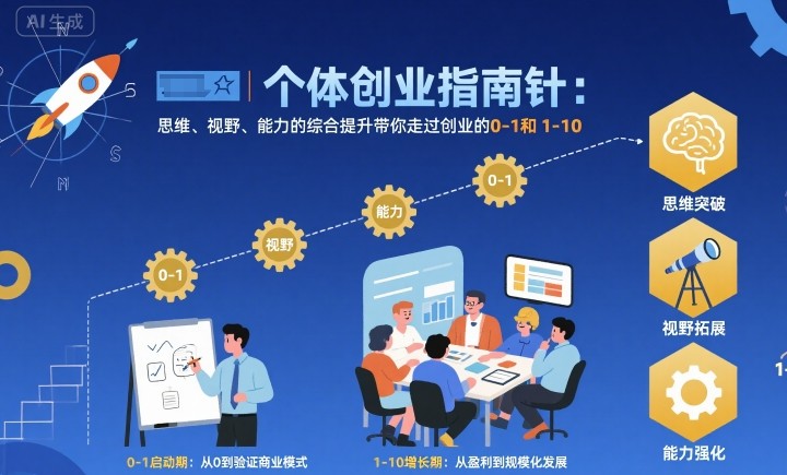 个体创业指南针,思维、视野、能力的综合提升带你走过创业的0-1和1-10【音频】-狄威团队