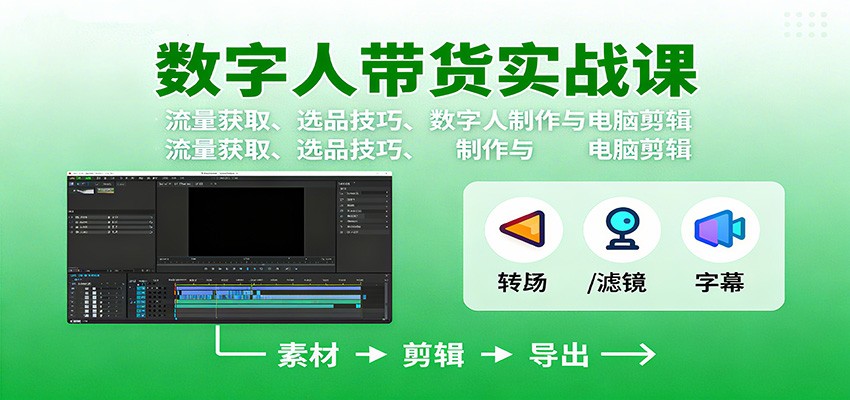 数字人变现实战课：流量获取、选品技巧、数字人制作与电脑剪辑-狄威团队