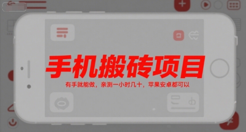 手机搬砖项目，有手就能做，亲测一小时几十，苹果安卓都可以-狄威团队