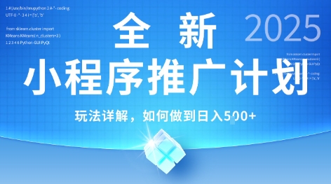 2025年最新小程序推广计划，简单操作，独家技术，日均5张+【揭秘】-狄威团队