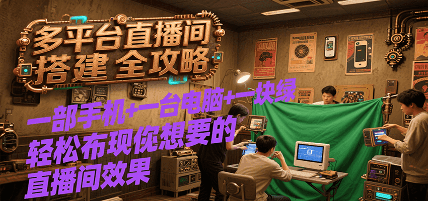 多平台直播间搭建全攻略，一部手机+一台电脑+一块绿布轻松实现你想要的直播间效果-狄威团队