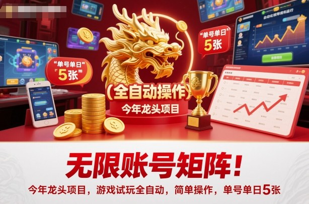 无限账号矩阵！今年龙头项目，游戏试玩全自动，简单操作，单号单日5张【揭秘】-狄威团队