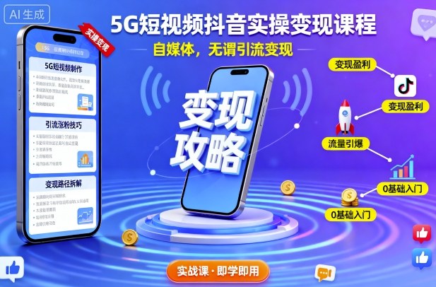 5G短视频抖音实操变现课程，自媒体，无谓引流变现-狄威团队