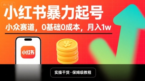 小红书暴力起号，小众赛道，0基础0成本，月入1w-狄威团队