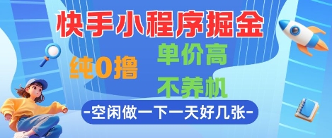 快手小程序掘金，纯0撸，单价高不养机 利用空闲时间做一做，一天好几张【揭秘】-狄威团队