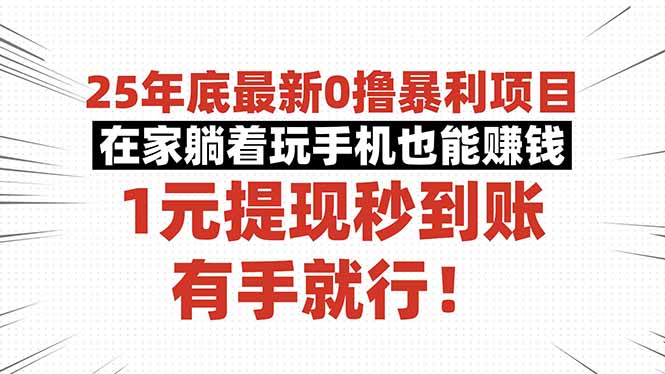 25年底最新0撸暴利项目，在家躺着玩手机也能赚钱，1元提现秒到账，有手...-狄威团队