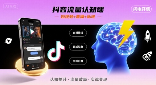 抖音流量认知课，短视频+直播+私域，认知提升，闪电开悟-狄威团队